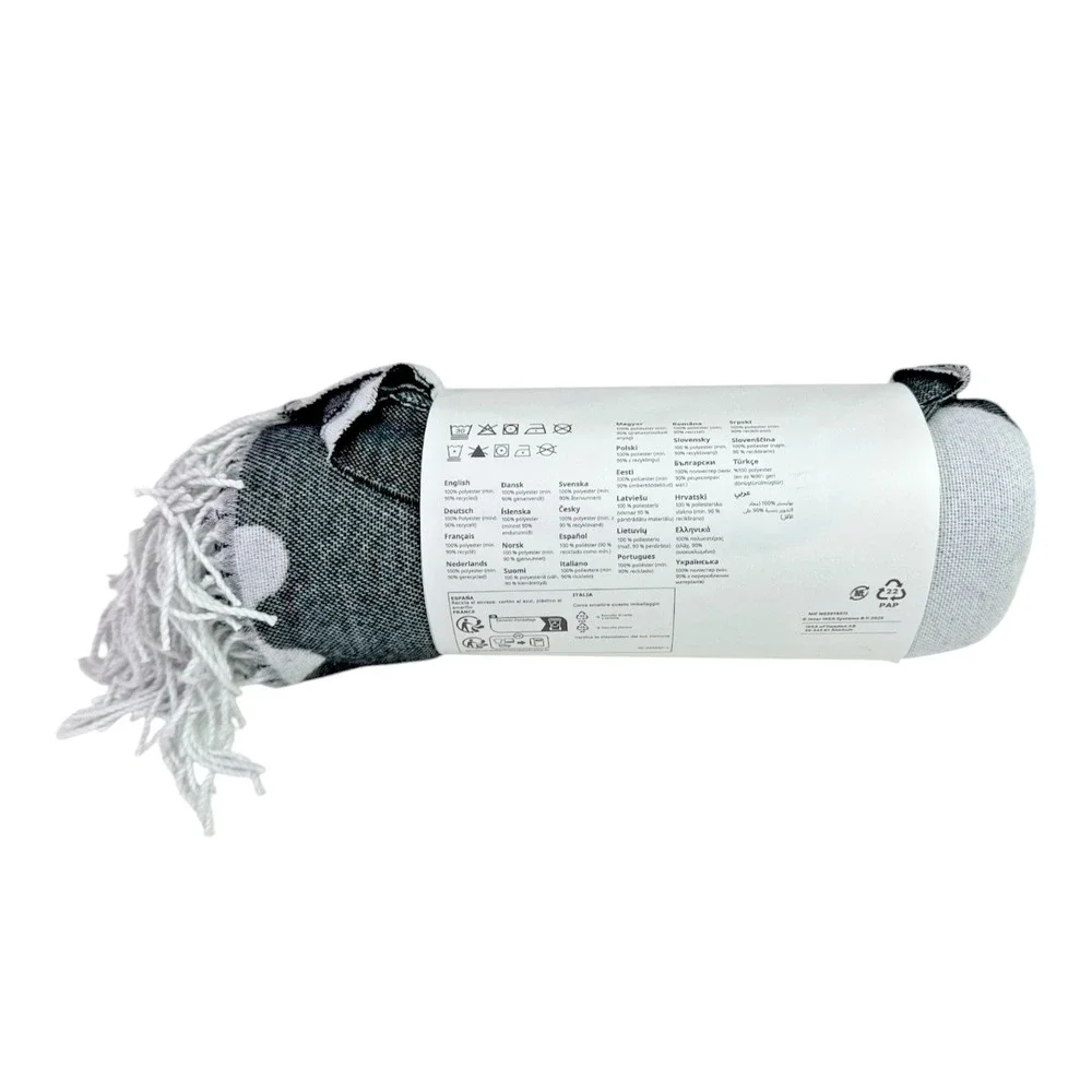 IKEA KUSTFYR Ghost Pattern Throw Blanket 51x67 Black White Reversible Fringe